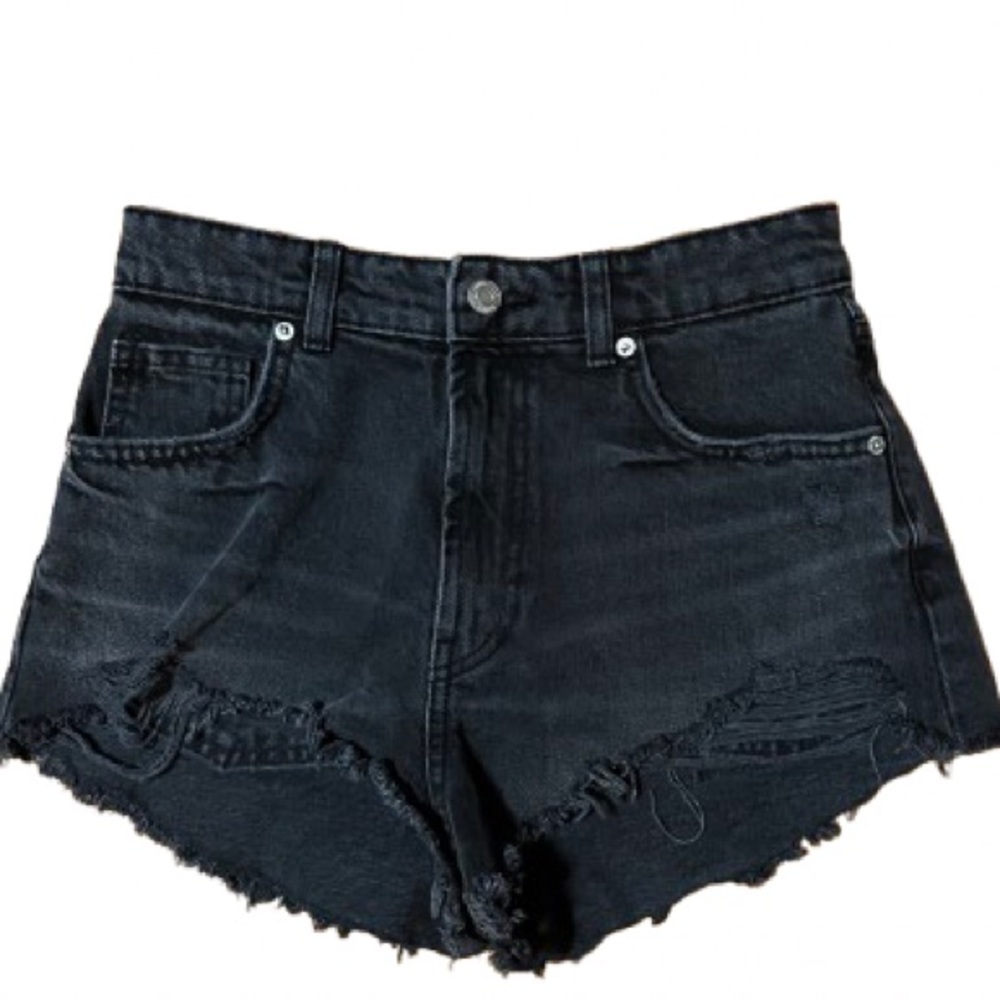 ZARA Black Distressed Denim Shorts Size 4